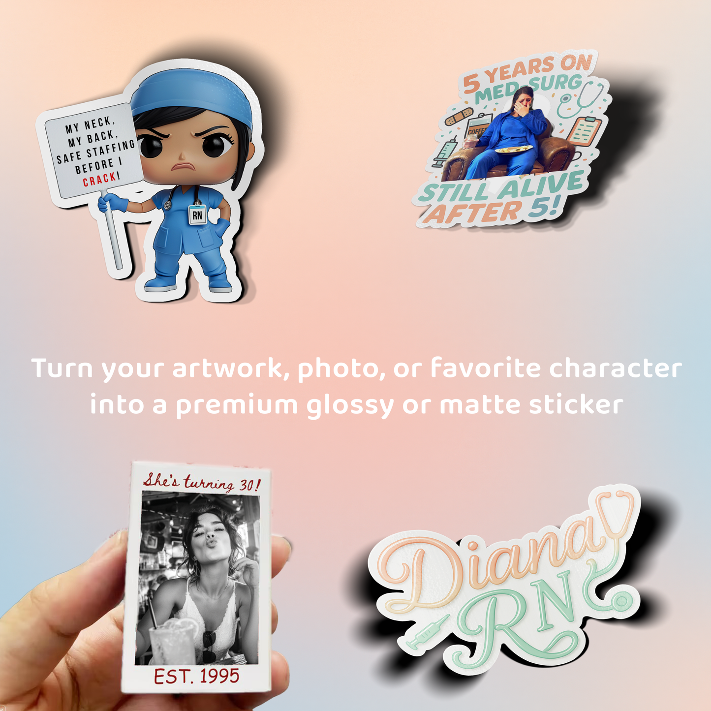 Custom Vinyl Die Cut Stickers | Personalized Logo, Photo, or Character Art | Die Cut Decals