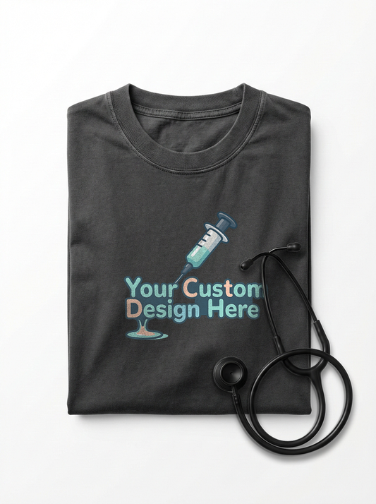 Close up of flexible commercial-grade custom printed graphic on heavyweight cotton t-shirt