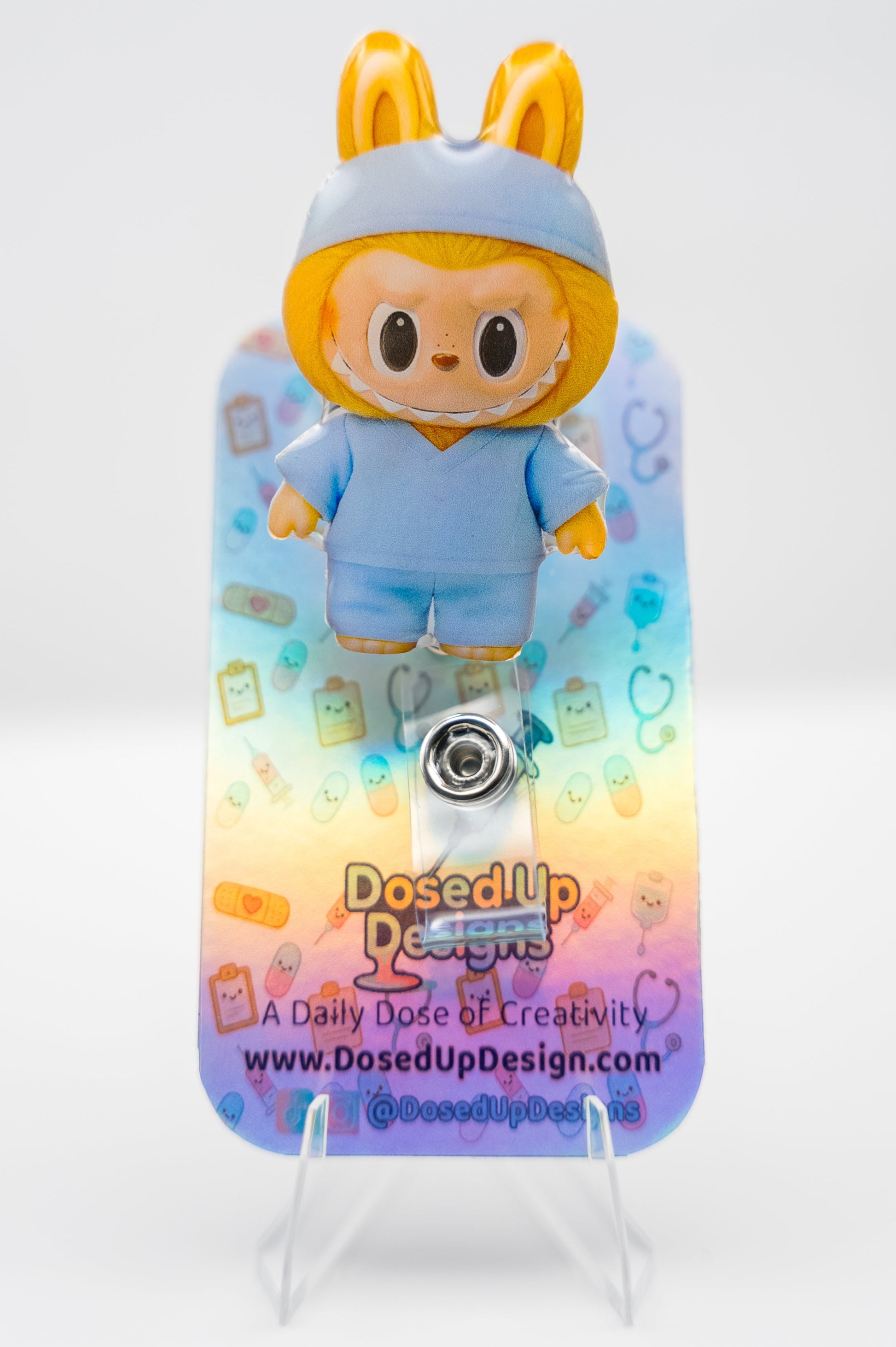 LB Monster Blue Scrub badge reel